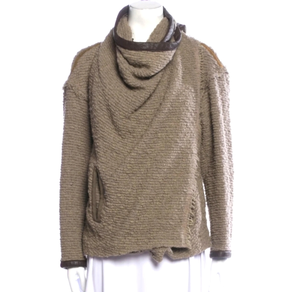 Isabel Marant Wool Boucle Lamb Leather Wrap Knit Moto Jacket